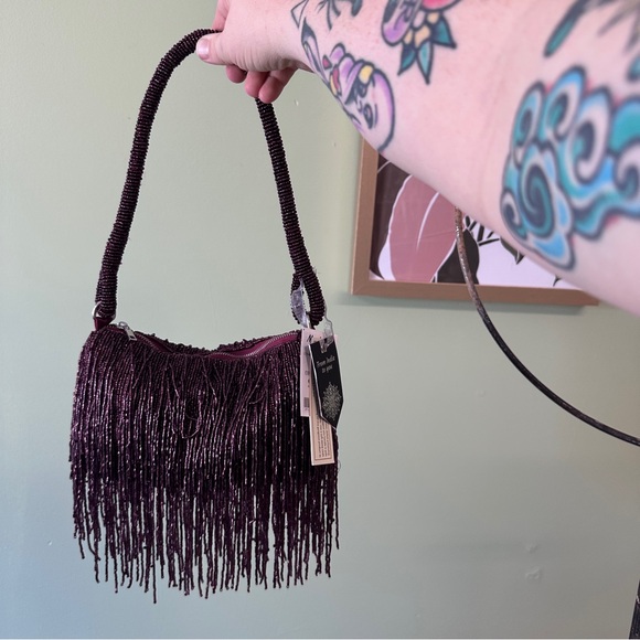 Elegant Beaded Fringe Bag - Deep Purple - Picture 1 of 4